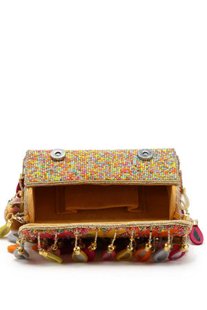 Brown Embellished Velvet Clutch