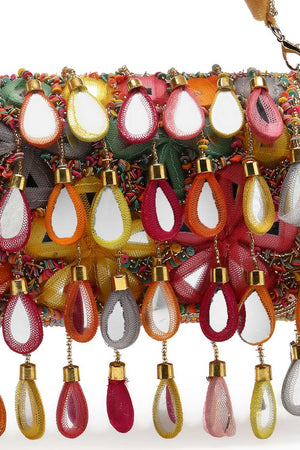 Brown Embellished Velvet Clutch