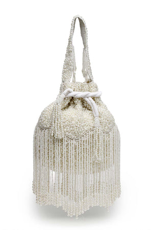 Droop Off White Pearl Embellished Velvet Potli