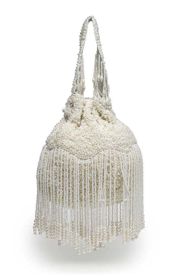 Droop Off White Pearl Embellished Velvet Potli