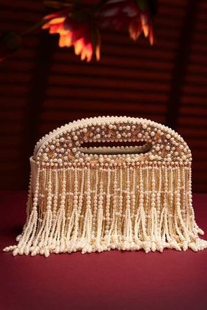 White Embellished Velvet Clutch (ADCL2342A)