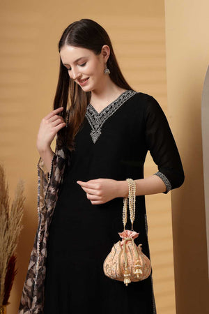 Peach Embellished Velvet Potli