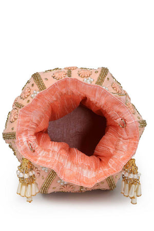 Peach Embellished Velvet Potli
