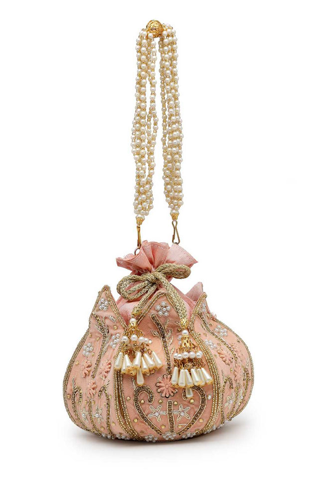 Peach Embellished Velvet Potli