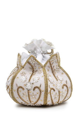 White Embellished Velvet Potli