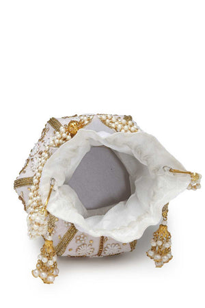 White Embellished Velvet Potli