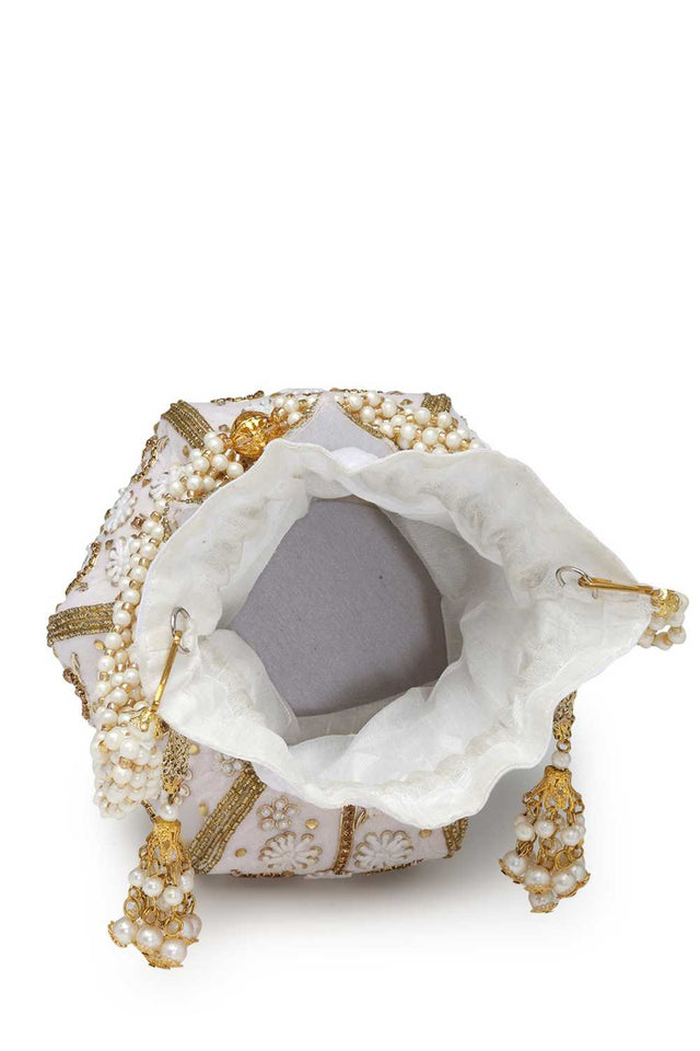White Embellished Velvet Potli