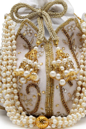 White Embellished Velvet Potli