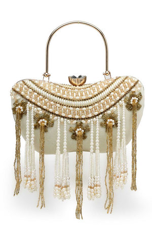 White Embellished Velvet Clutch