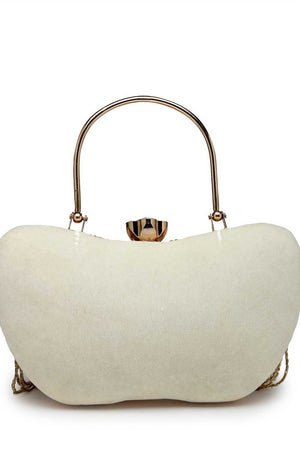White Embellished Velvet Clutch