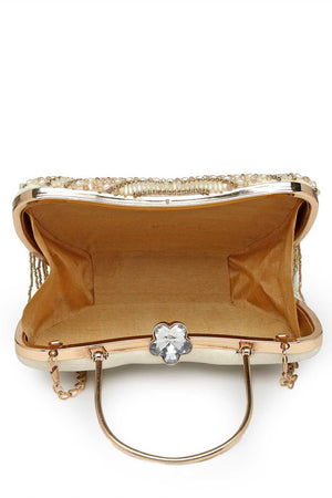 White Embellished Velvet Clutch