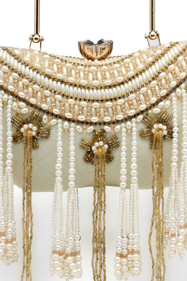 White Embellished Velvet Clutch