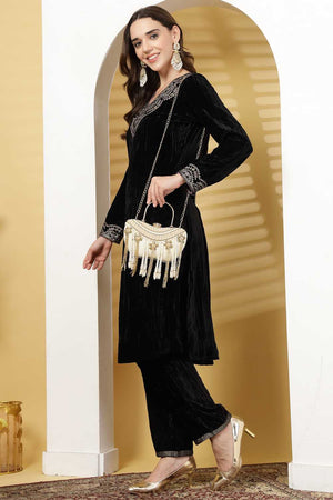 White Embellished Velvet Clutch