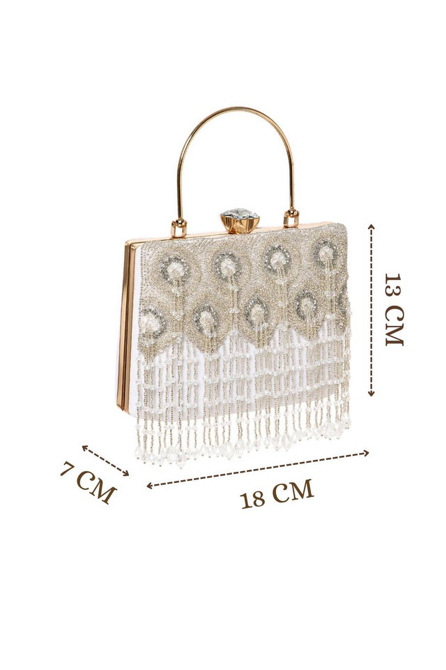 Silver Beads Embossed Velvet Clutch