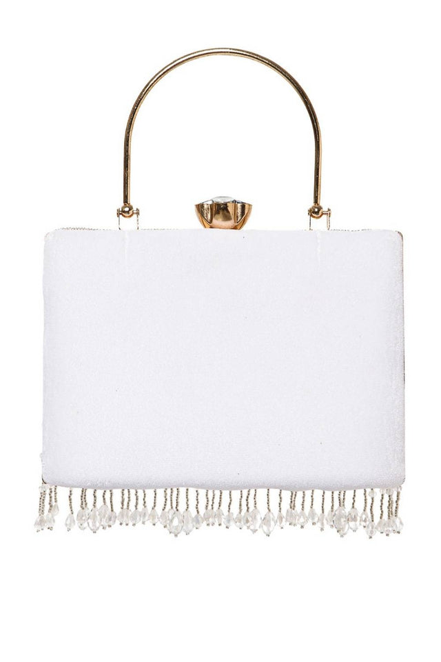 Silver Beads Embossed Velvet Clutch