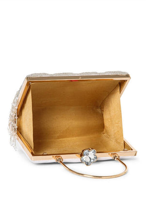 Silver Beads Embossed Velvet Clutch