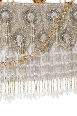 Silver Beads Embossed Velvet Clutch