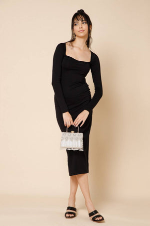 Silver Beads Embossed Velvet Clutch