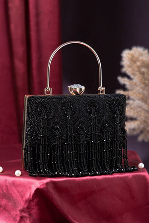 Multi Color Beads Embossed Velvet Clutch