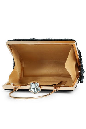 Multi Color Beads Embossed Velvet Clutch