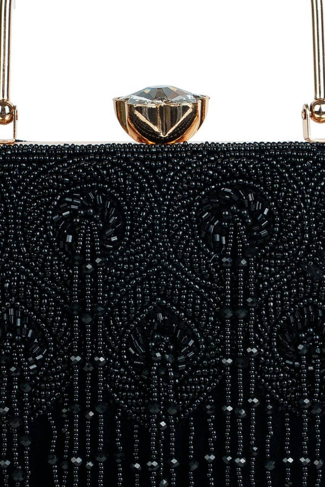 Multi Color Beads Embossed Velvet Clutch