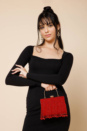 Multi Color Beads Embossed Velvet Clutch