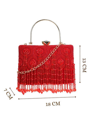 Multi Color Beads Embossed Velvet Clutch