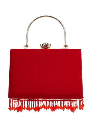 Multi Color Beads Embossed Velvet Clutch