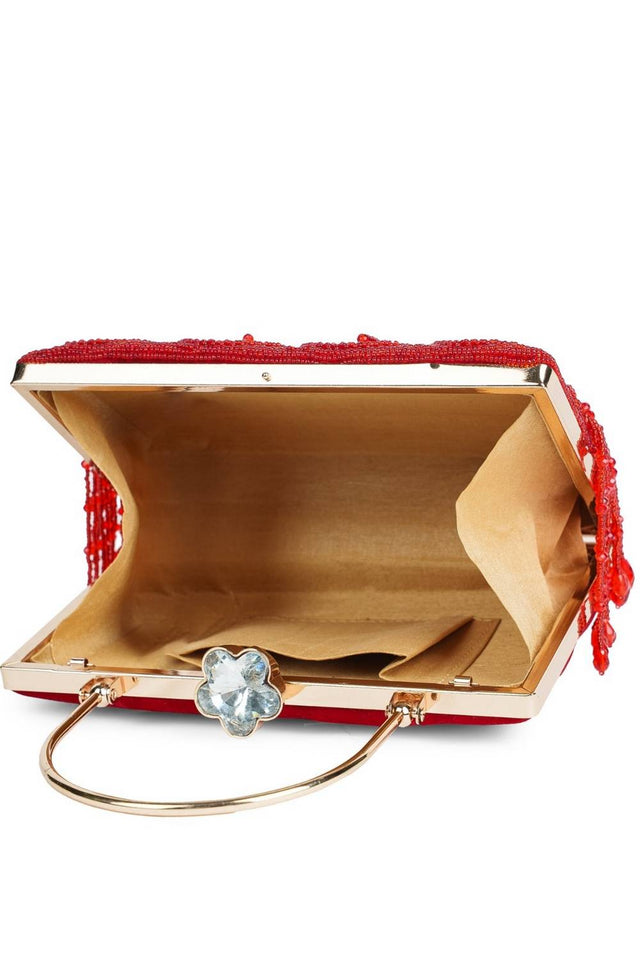 Multi Color Beads Embossed Velvet Clutch