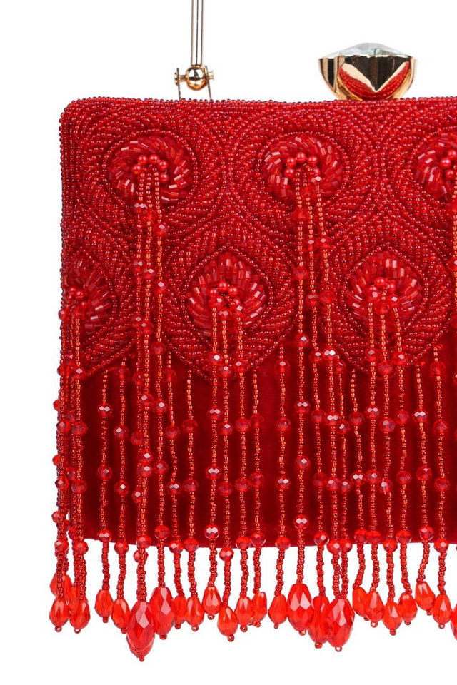 Multi Color Beads Embossed Velvet Clutch