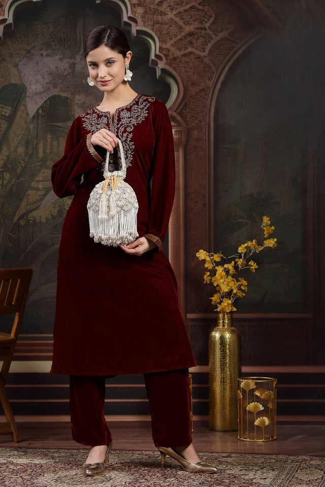 Multi Color Beads Embossed Velvet Potli