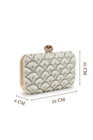 Multi Color Beads Embossed Faux Silk Clutch