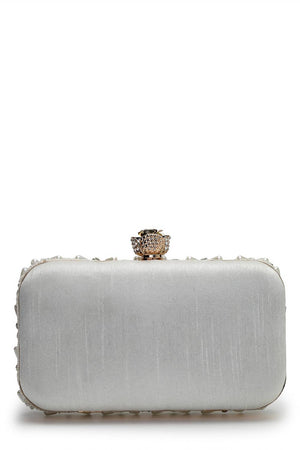 Multi Color Beads Embossed Faux Silk Clutch