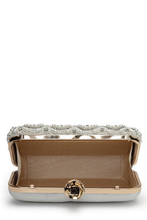 Multi Color Beads Embossed Faux Silk Clutch