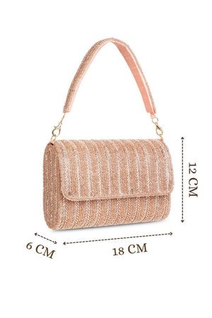 Multi Color Beads Embossed Faux Silk Clutch