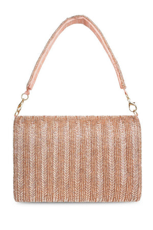 Multi Color Beads Embossed Faux Silk Clutch