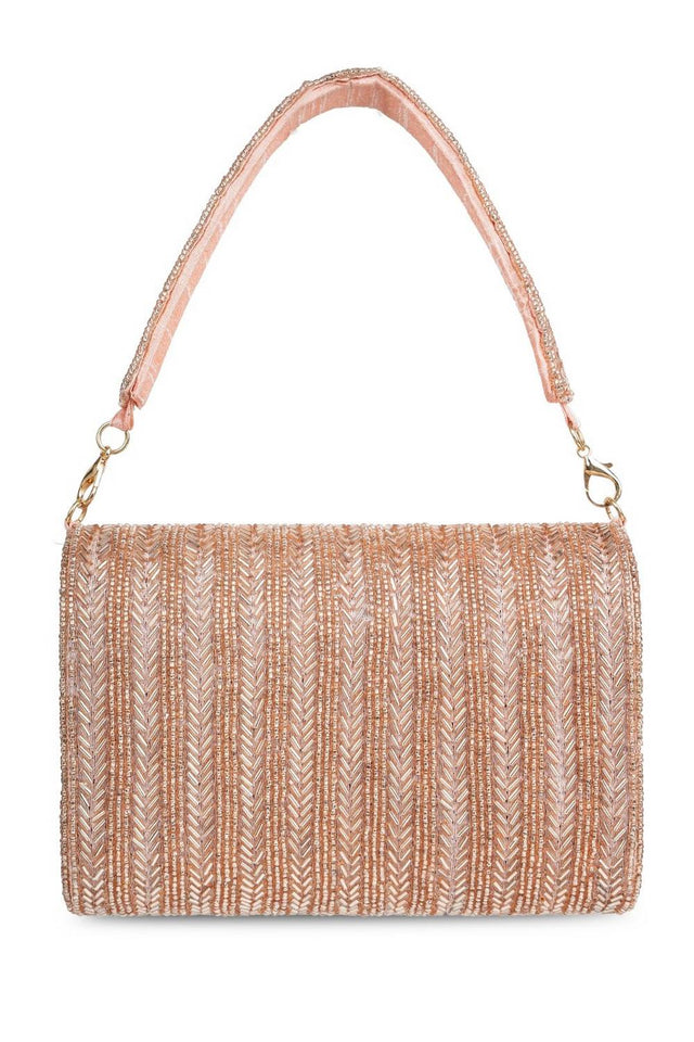 Multi Color Beads Embossed Faux Silk Clutch