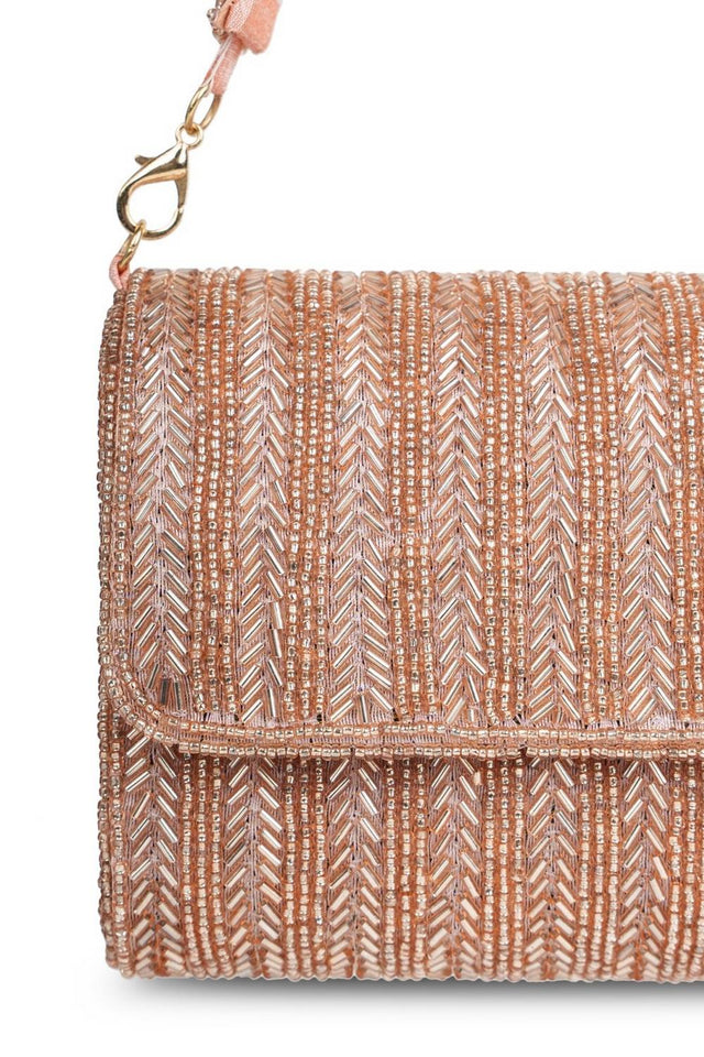 Multi Color Beads Embossed Faux Silk Clutch