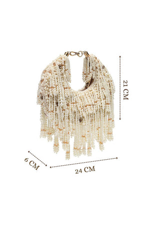 Multi Color Beads Embossed Faux Silk Clutch