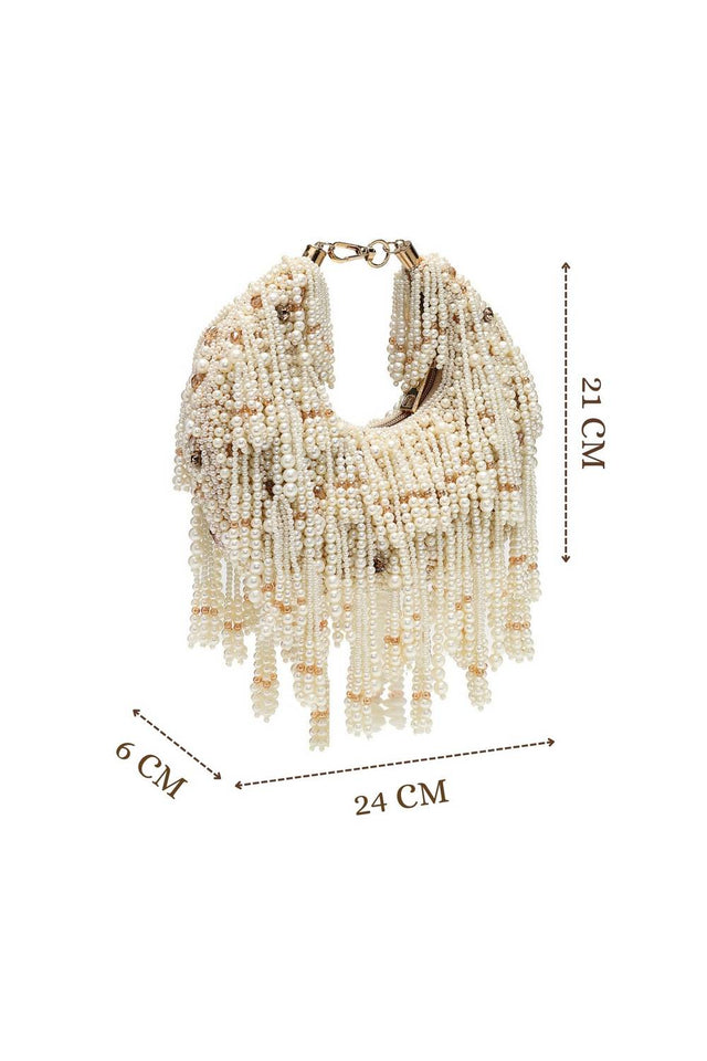 Multi Color Beads Embossed Faux Silk Clutch