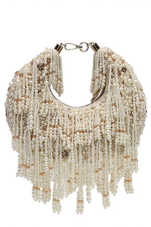 Multi Color Beads Embossed Faux Silk Clutch