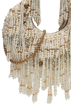 Multi Color Beads Embossed Faux Silk Clutch