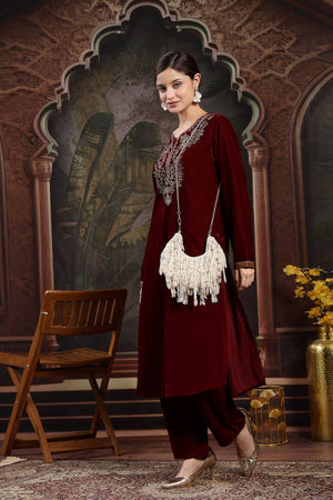 Multi Color Beads Embossed Faux Silk Clutch