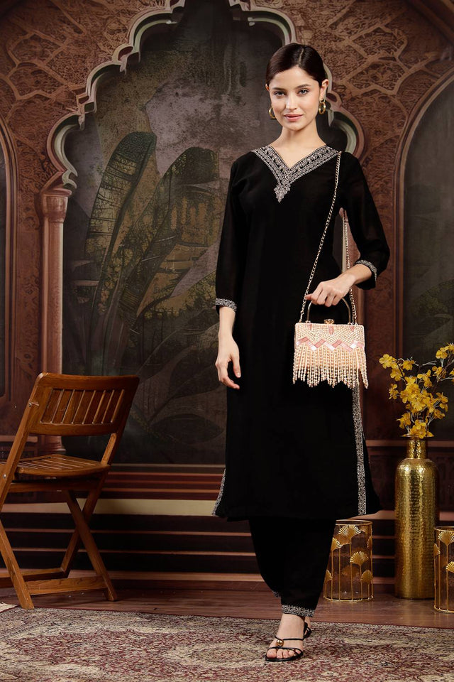 Multi Color Embellished Velvet Clutch