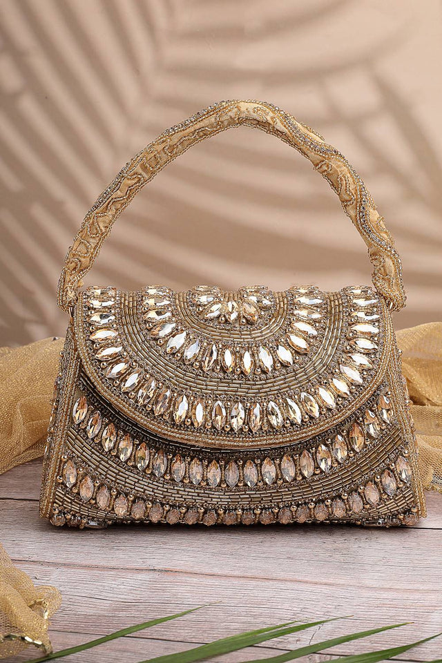 Gold Beads Embossed SILK Clutch