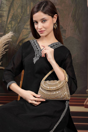 Gold Beads Embossed SILK Clutch