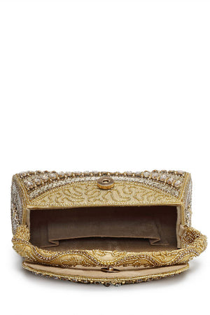 Gold Beads Embossed SILK Clutch