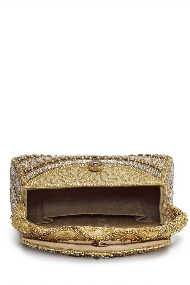 Gold Beads Embossed SILK Clutch