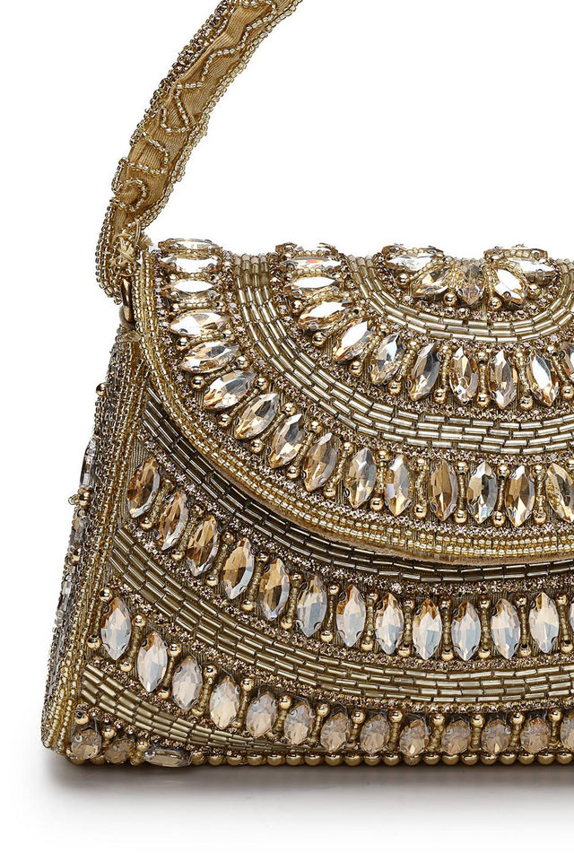 Gold Beads Embossed SILK Clutch