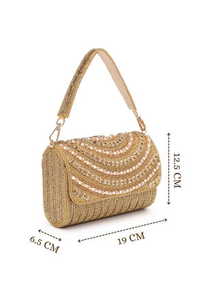 Multi Color Beads Embossed Silk Clutch